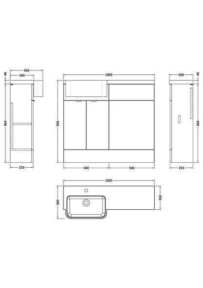 Hudson Reed Fusion 1000mm Pebble Grey Combination Unit & Left Hand Semi Recessed Basin With Soft Close Doors