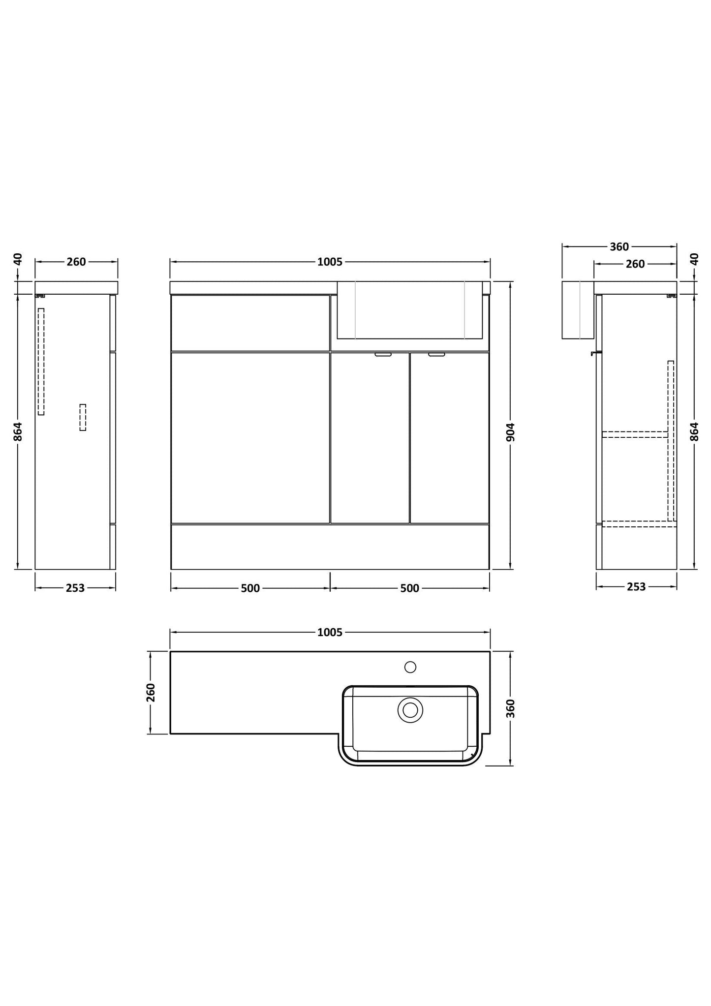 Hudson Reed Fusion 1000mm Pebble Grey Combination Unit & Semi Recessed Basin With Handles With Soft Close Doors