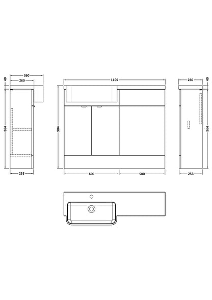Hudson Reed Fusion 1100mm Pebble Grey Left Hand Semi Recessed Combination Unit with Soft Close Doors & Handles