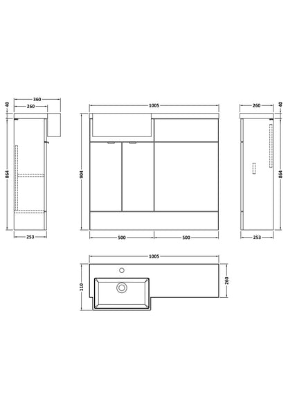 Hudson Reed Fusion 1000mm Pebble Grey Left Hand Combination Unit with Semi Recessed Basin with Soft Close Doors