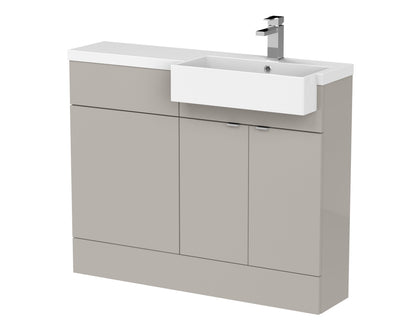 Hudson Reed Fusion 1100mm Pebble Grey Combination Unit & Right Hand Semi Recessed Basin Ready Assembled Soft Close