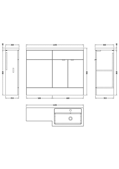 Hudson Reed Fusion 1100mm Floor Standing 2 Door Vanity Basin & Right Hand Toilet Combination