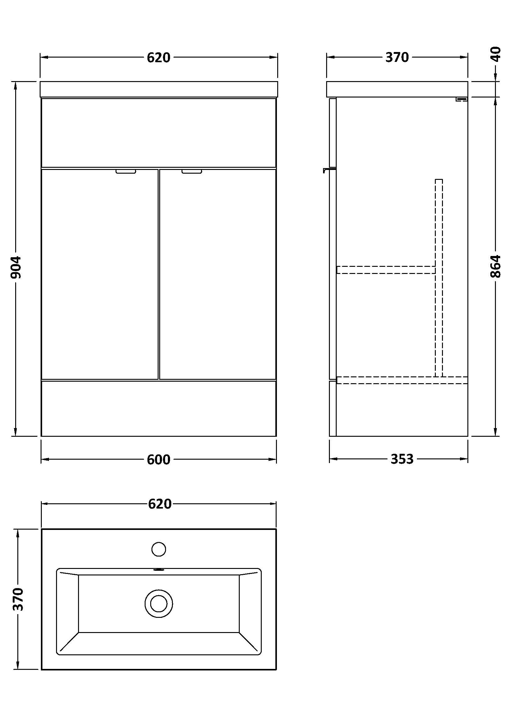 Hudson Reed Fusion 600mm Floor Standing 2 Door Vanity Unit & Ceramic Basin