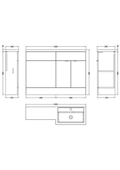 Hudson Reed Fusion 1200mm Anthracite Woodgrain Vanity Basin & Toilet Right Hand Combination