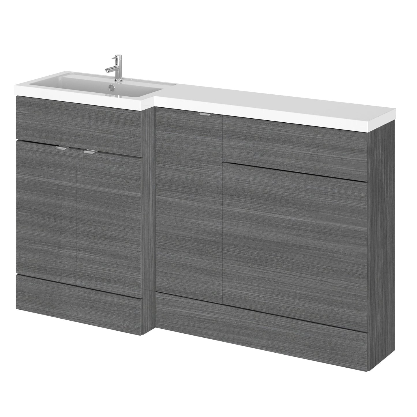 Hudson Reed Fusion 1505mm Anthracite Woodgrain Floor Standing 2 Door Vanity Basin & Left Hand Toilet Combination Unit