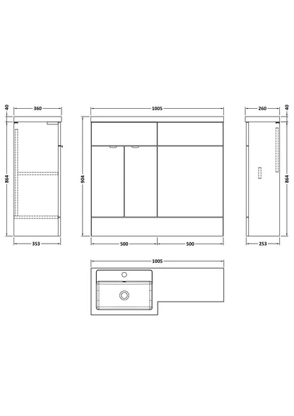 Hudson Reed Fusion 1000mm Left Hand Floor Standing 2 Door Vanity Basin & Toilet Combination With Handles