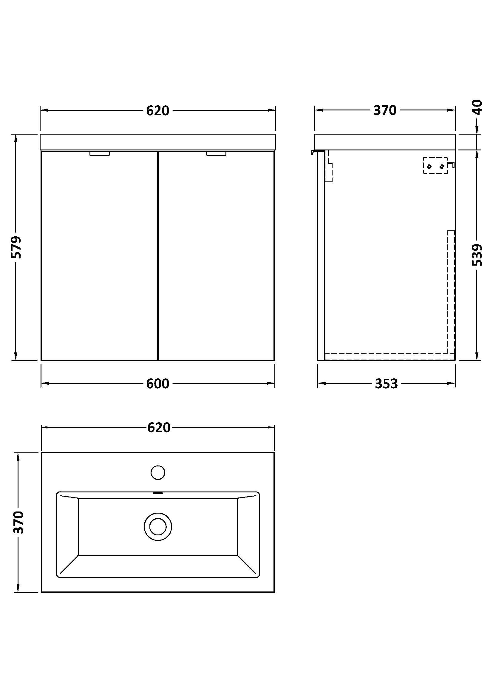 Hudson Reed Fusion 600mm Wall Hung 2 Door Vanity Unit & Basin With Soft Close Doors