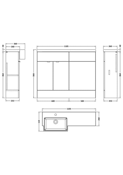 Hudson Reed Fusion 1100mm 2 Door Vanity & Toilet Combination with Left Hand Semi Recessed Basin