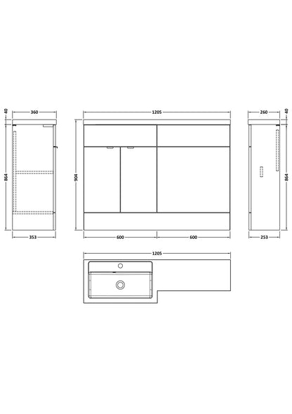 Hudson Reed Fusion 1200mm Floor Standing 2 Door Left Hand Basin & Toilet Combination Unit
