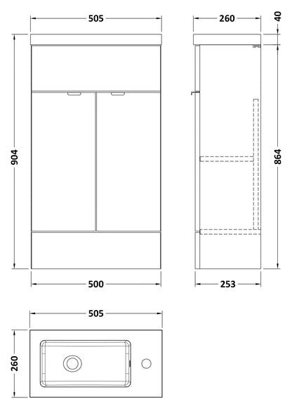 Hudson Reed Fusion Compact 500mm Floor Standing 2 Door Vanity Unit & Polymarble Basin