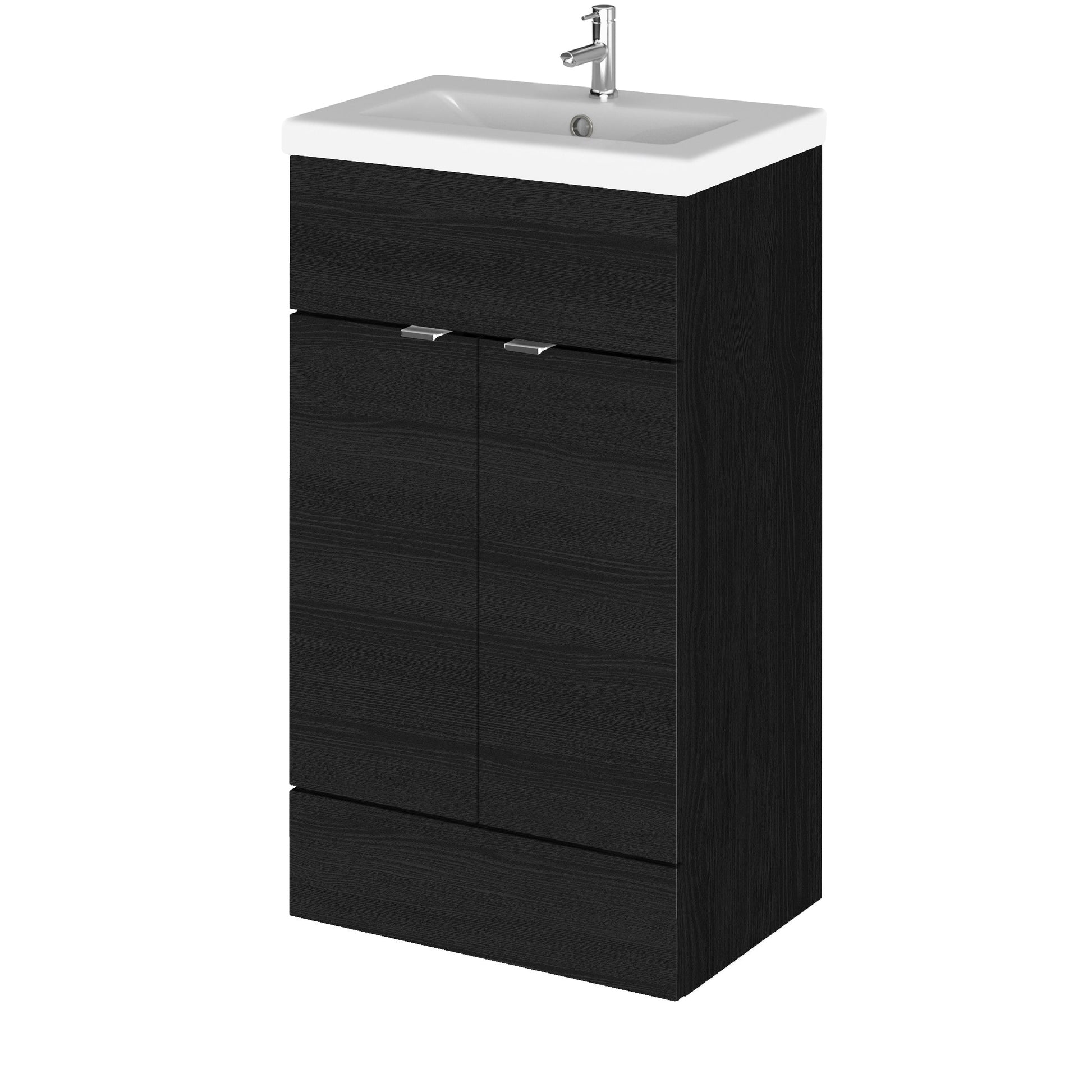 Hudson Reed Fusion 500mm Charcoal Black Floor Standing 2 Door Vanity Unit with Ceramic Basin