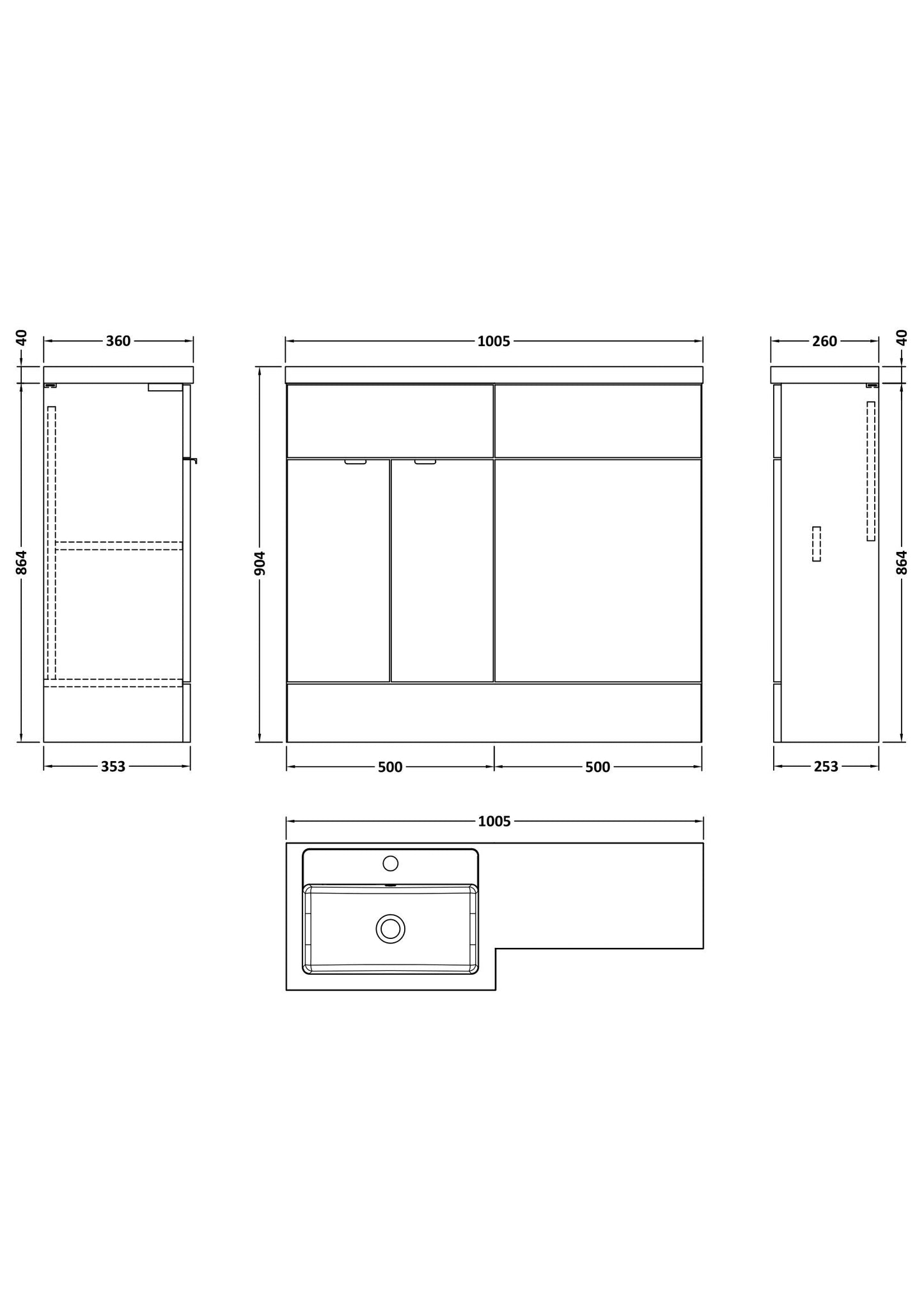 Hudson Reed Fusion 1000mm Floor Standing 2 Door Vanity Basin & Left Hand Toilet Combination