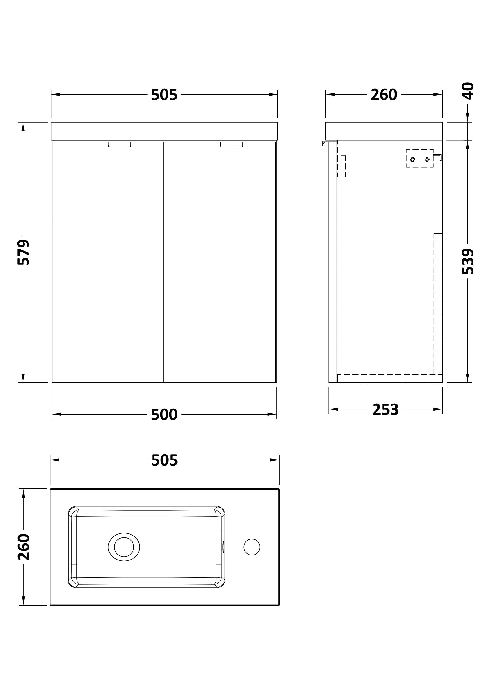 Hudson Reed Fusion 500mm Charcoal Black Wall Hung 2 Door Vanity Unit & Polymarble Basin