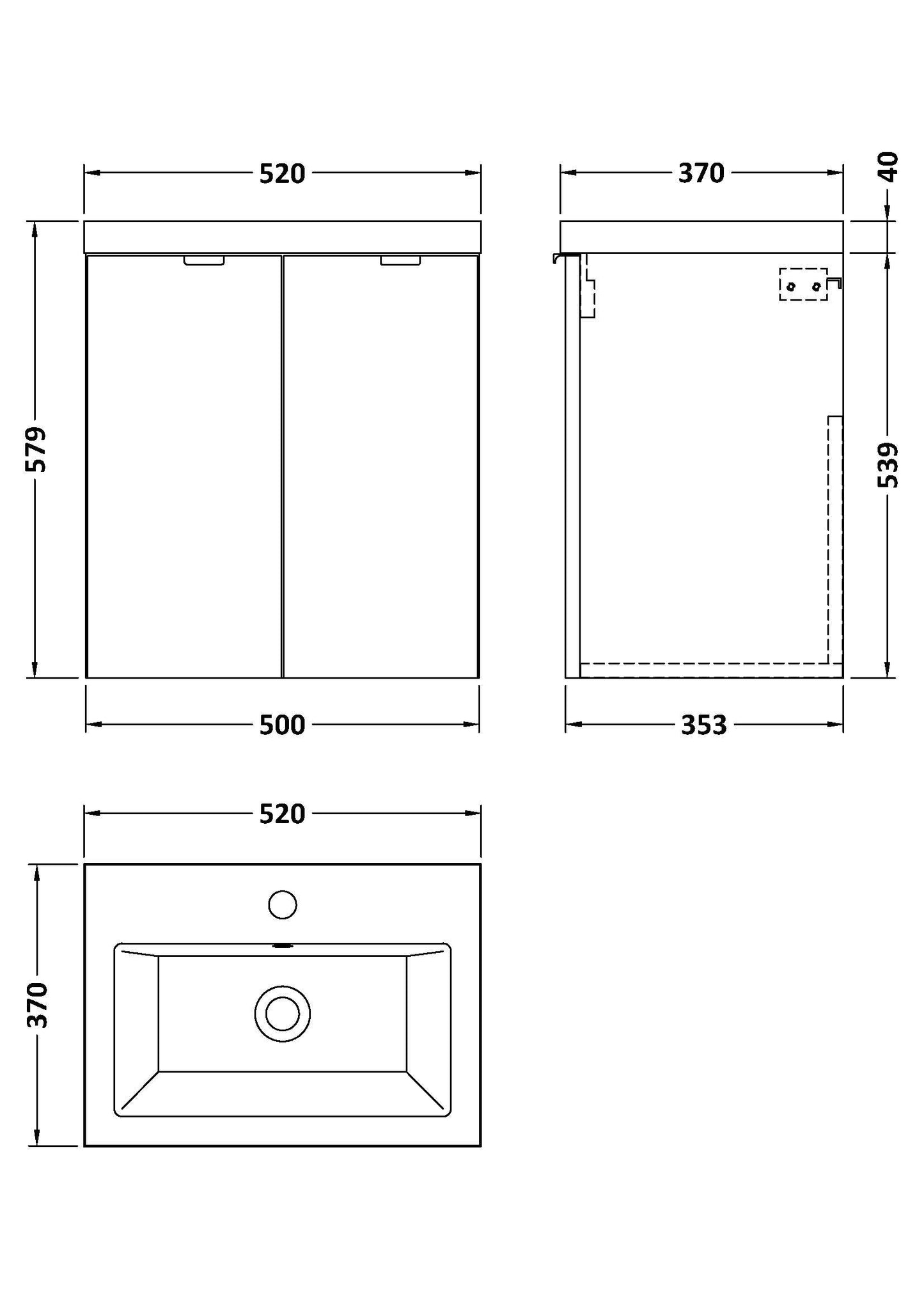 Hudson Reed Fusion 500mm Charcoal Black Wall Hung 2 Door Vanity Unit & Ceramic Basin