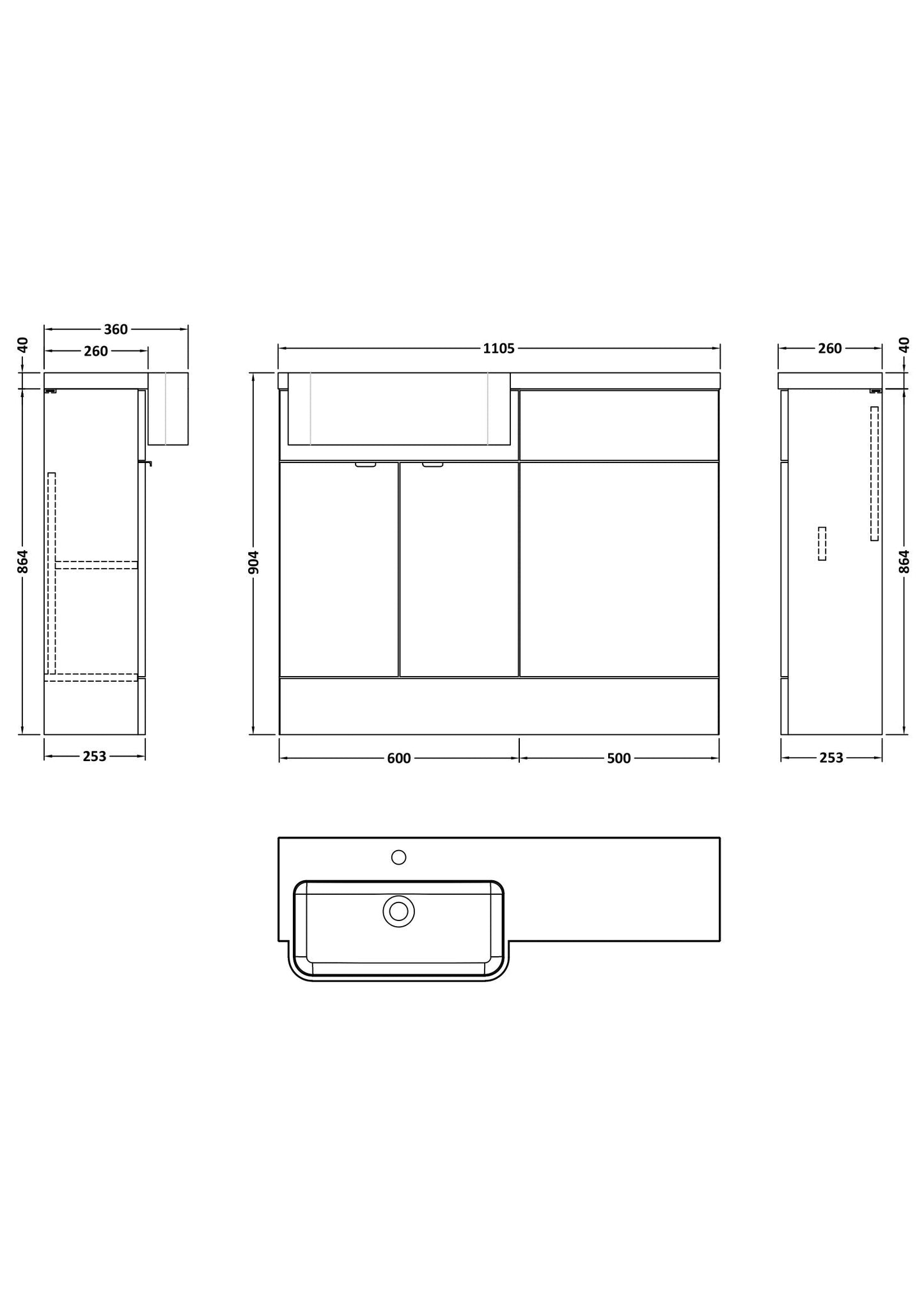 Hudson Reed Fusion 1100mm Floor Standing Vanity Unit & Toilet Combination with Semi Recessed Basin & Soft Close Doors