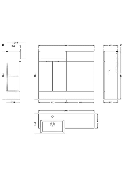 Hudson Reed Fusion 1000mm Charcoal Black Floor Standing Vanity Toilet Unit With Semi Recessed Basin