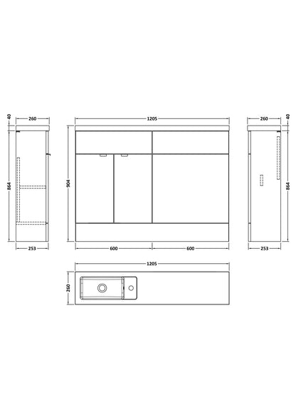 Hudson Reed Fusion 1200mm Gloss Grey 2 Door Compact Floor Standing Vanity Basin & Toilet Combination