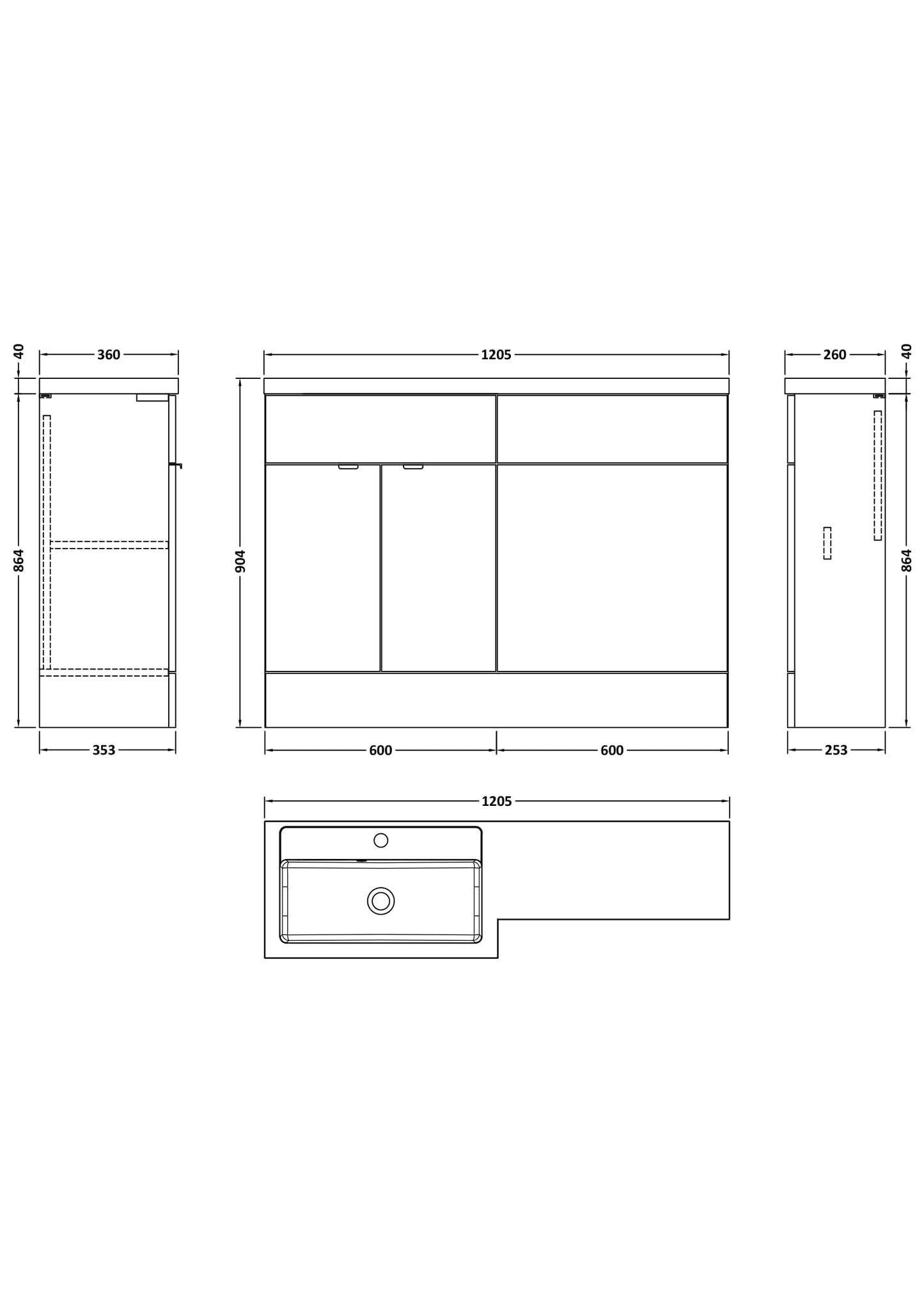 Hudson Reed Fusion 1200mm Gloss Grey Floor Standing 2 Door Vanity Basin & Toilet Left Hand Combination Unit