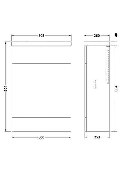 Hudson Reed Fusion 600mm Compact Gloss Grey Floor Standing Toilet Unit With Polymarble Top