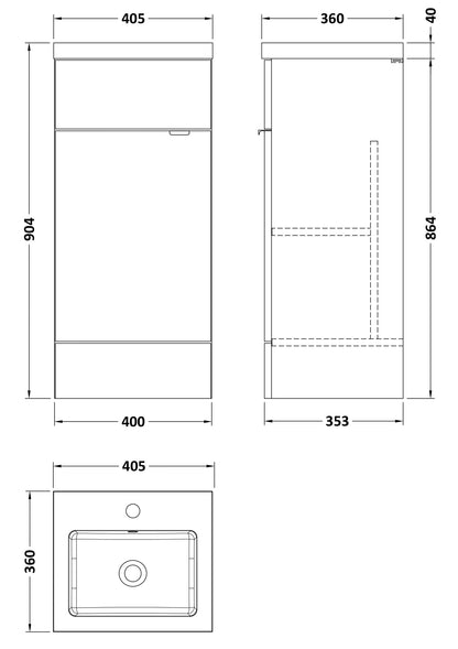 Hudson Reed Fusion 400mm Gloss Grey Floor Standing 1 Door Vanity Unit with Basin