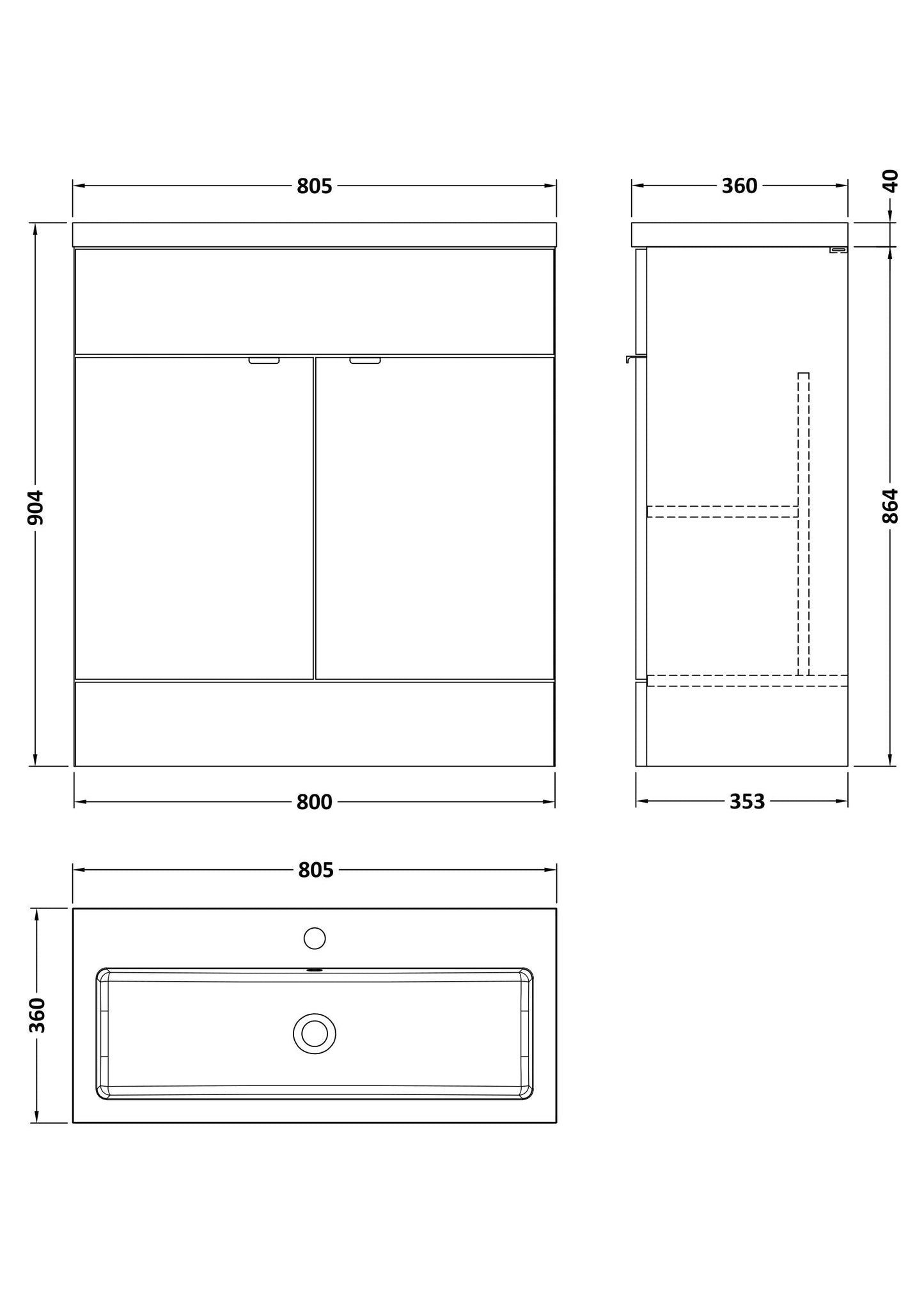 Hudson Reed Fusion 805mm Gloss Grey Floor Standing 2 Door Vanity Unit With Polymarble Basin