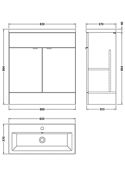 Hudson Reed Fusion 800mm Gloss Grey Floor Standing 2 Door Vanity Unit & Ceramic Basin With Handles