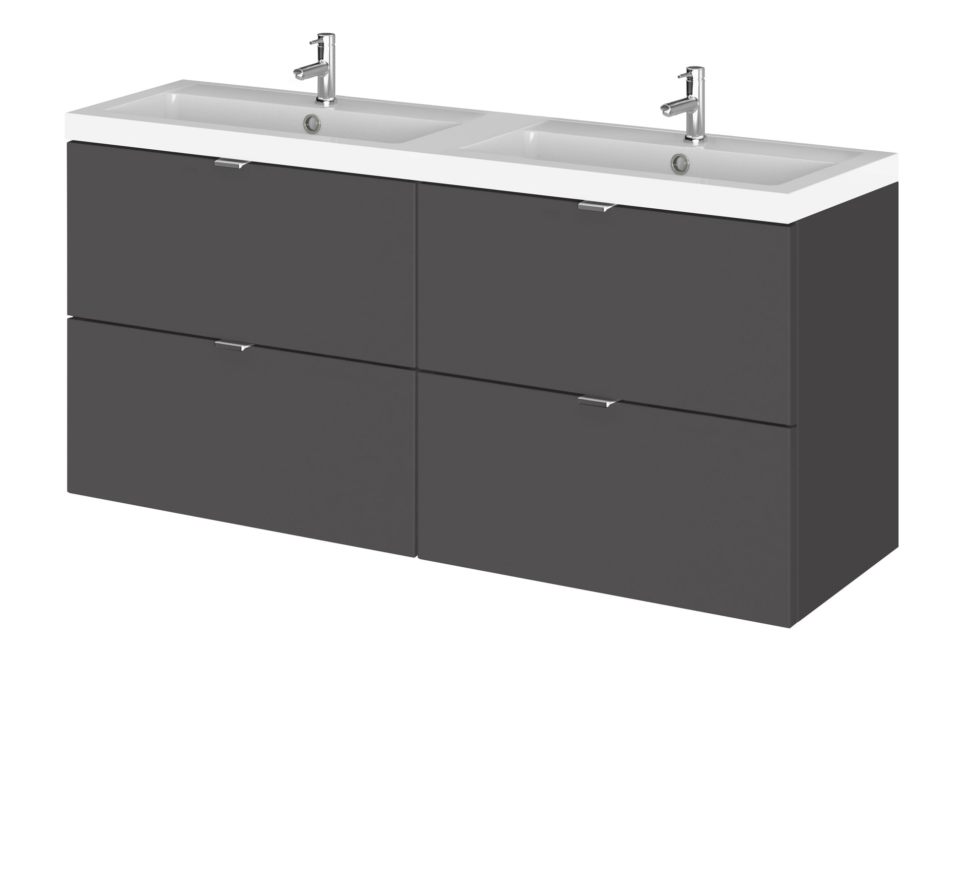 Hudson Reed Fusion 1200mm Gloss Grey Wall Hung 4 Drawer Vanity Unit with Double Polymarble Basin