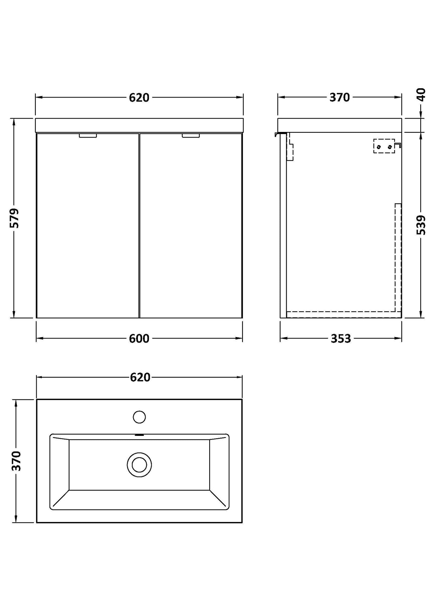 Hudson Reed Fusion 600mm Wall Hung 2 Door Vanity Unit & Ceramic Basin With Soft Close Doors