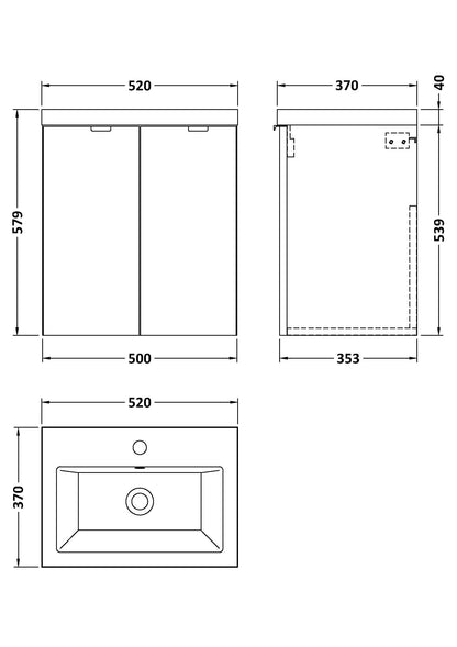 Hudson Reed Fusion 500mm Wall Hung 2 Door Vanity Unit & Ceramic Basin