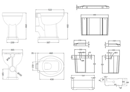 Hudson Reed Richmond Comfort Height High Level Toilet Including Cistern & Flush Pipe