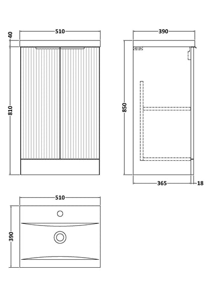 Hudson Reed Fluted 500mm Floor Standing 2-Door Vanity Unit Including Basin