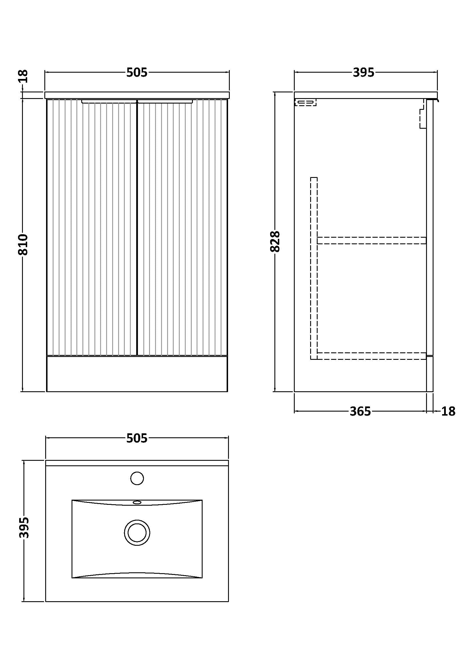 Hudson Reed Fluted 500mm Floor Standing 2-Door Vanity Unit With Basin