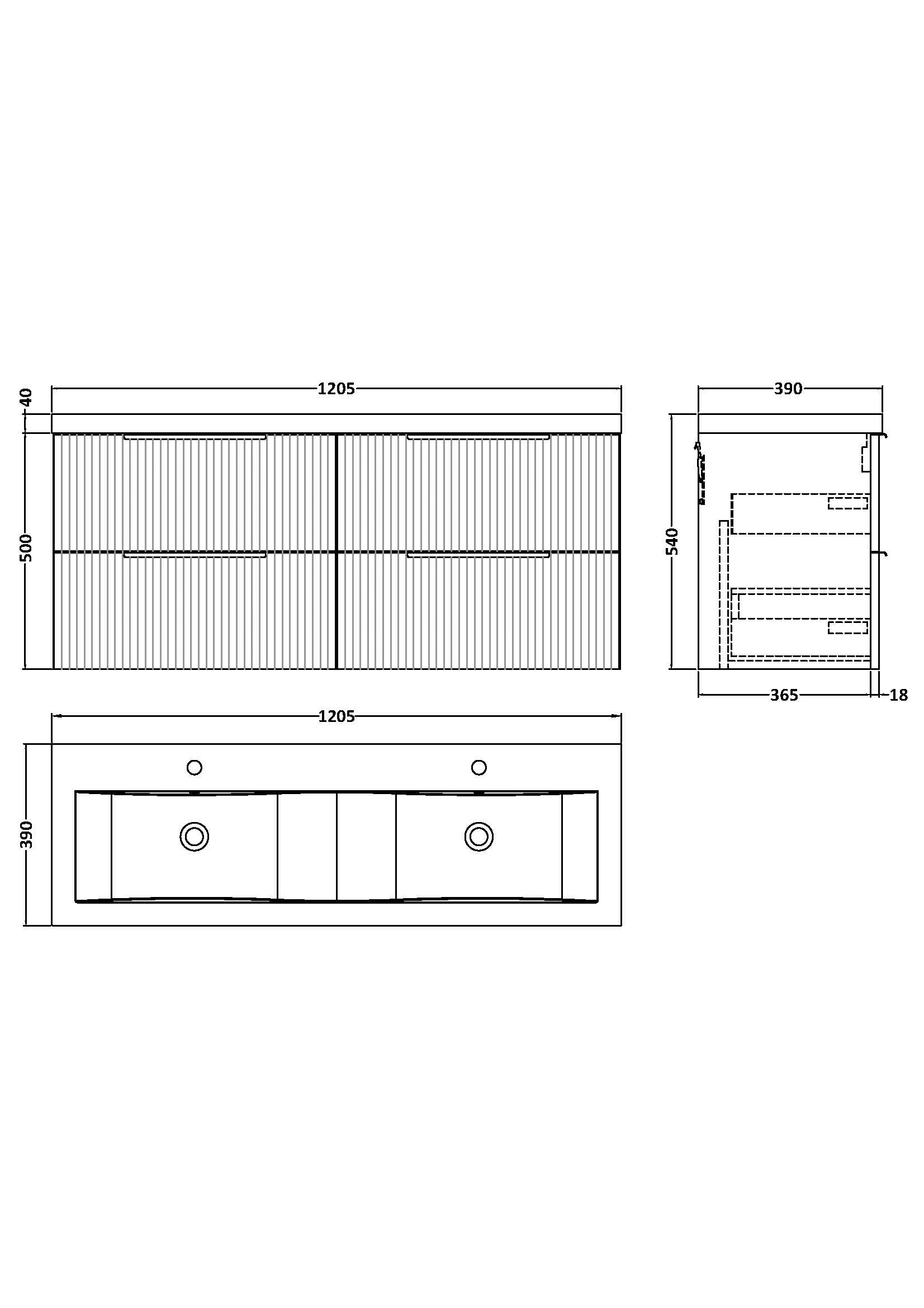 Hudson Reed Fluted 1200mm Soft Black Wall Hung 4-Drawer Double Basin Vanity Unit With Ceramic Basin