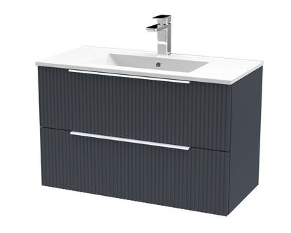 Hudson Reed Fluted 800mm Soft Black Wall Hung 2-Drawer Vanity Unit With Basin