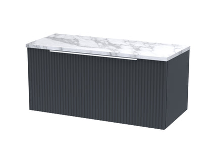 Hudson Reed Fluted 800mm Wall Hung Single Drawer Vanity Unit With Laminate Worktop