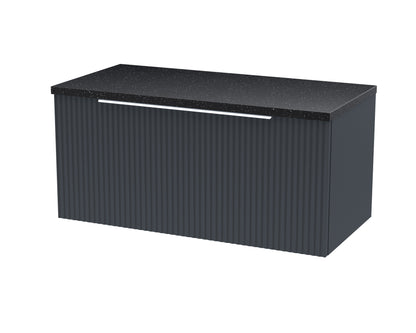 Hudson Reed Fluted 800mm Soft Black Wall Hung Single Drawer Vanity Unit With Laminate Top