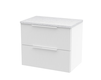Hudson Reed Fluted 600mm Satin White Wall Hung 2-Drawer Vanity With Laminate Top