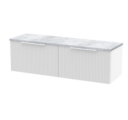 Hudson Reed Fluted 1200mm Satin White Wall Hung 2-Drawer Vanity Unit With Laminate Worktop