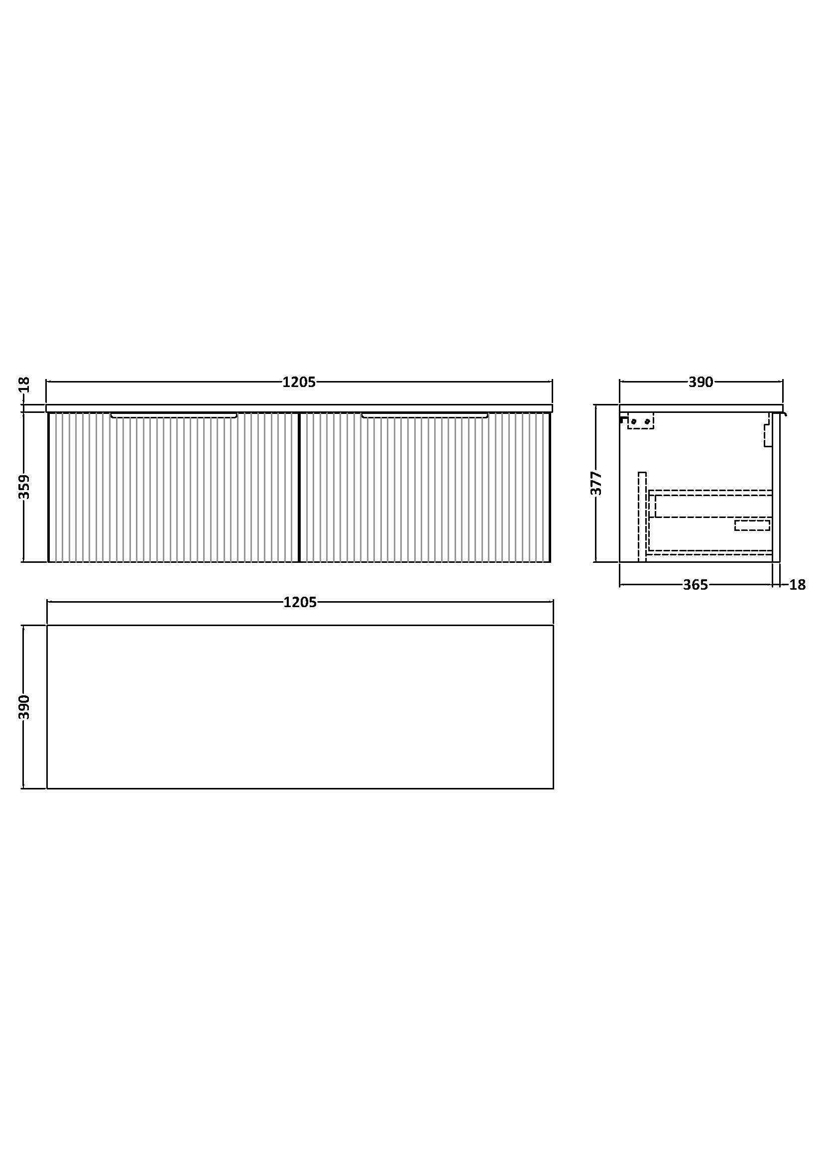 Hudson Reed Fluted 1200mm Satin White Wall Hung 2-Drawer Vanity With Worktop