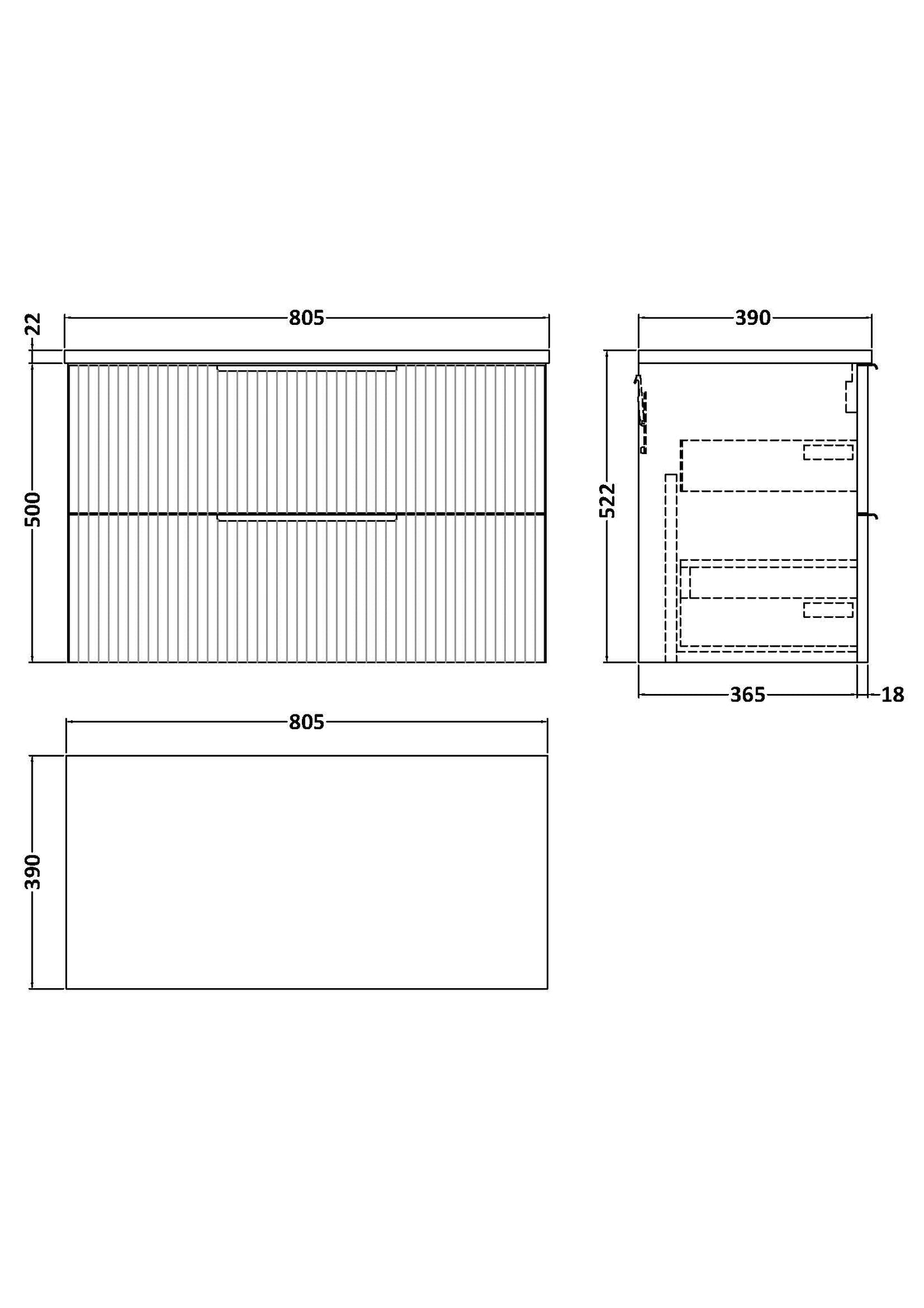 Hudson Reed Fluted 800mm Satin White Wall Hung 2-Drawer Vanity Unit With Laminate Worktop