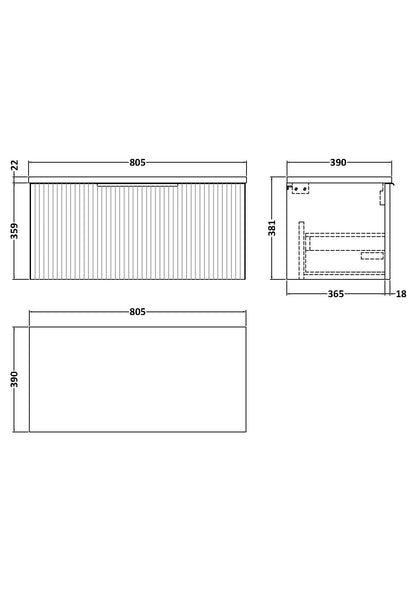 Hudson Reed Fluted 800mm Wall Hung Vanity Unit With Laminate Worktop