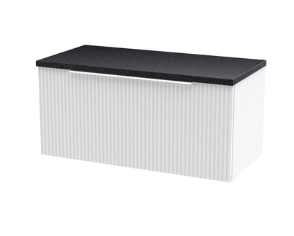 Hudson Reed Fluted 800mm Satin White Wall Hung Single Drawer Vanity Unit With Laminate Top