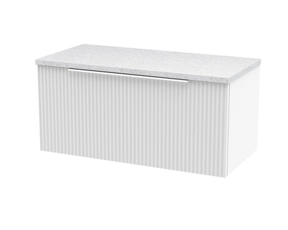 Hudson Reed Fluted 800mm Satin White Wall Hung Single Drawer Vanity Unit With Laminate Worktop