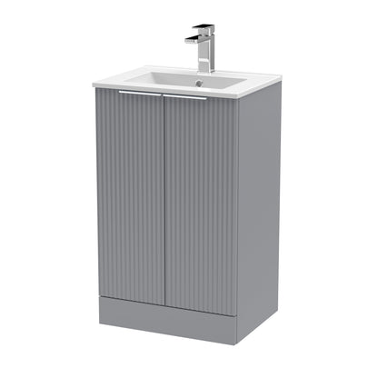 Hudson Reed Fluted 500mm Satin Grey Floor Standing 2-Door Vanity Unit With Basin