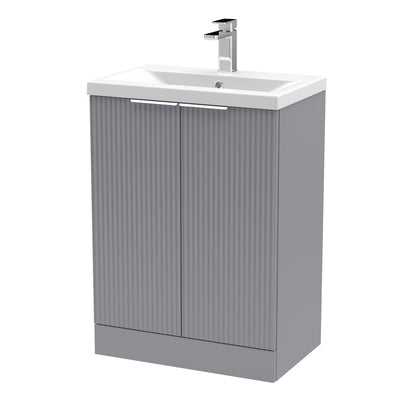 Hudson Reed Fluted 600mm Floor Standing 2-Door Vanity Unit With Basin