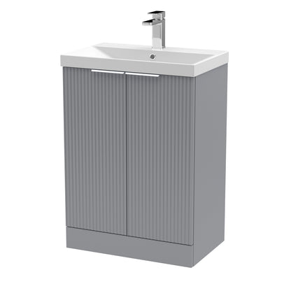 Hudson Reed Fluted 600mm Floor Standing 2-Door Vanity Unit With Basin