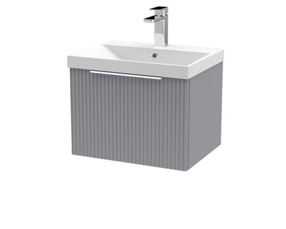 Hudson Reed Fluted 500mm Satin Grey Wall Hung Single Drawer Vanity Unit With Thin-Edge Basin