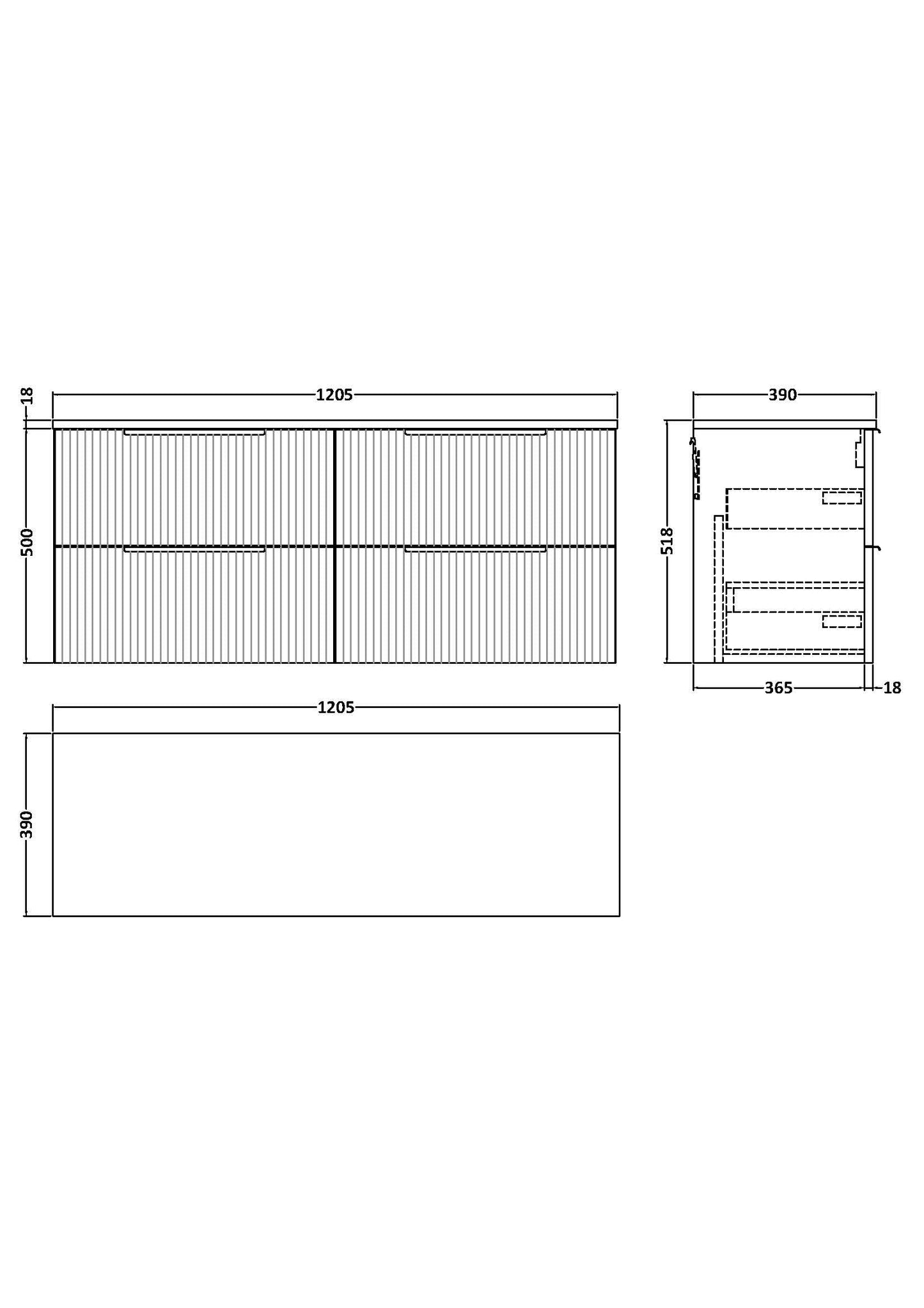 Hudson Reed Fluted 1200mm Satin Grey Wall Hung 4-Drawer Vanity With Worktop