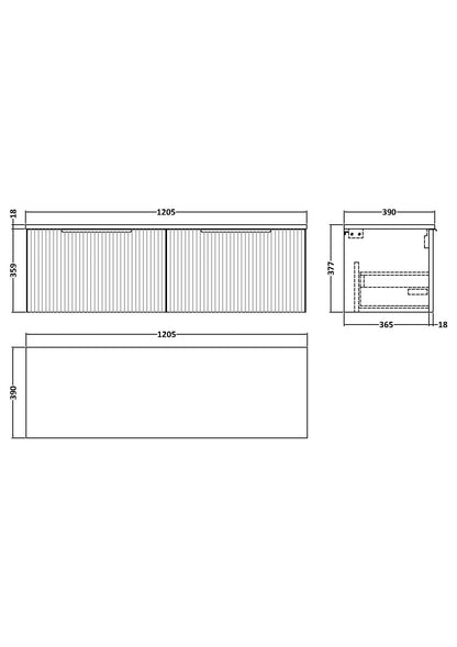 Hudson Reed Fluted 1200mm Wall Hung 2-Drawer Vanity Unit With Worktop