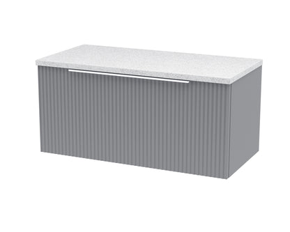 Hudson Reed Fluted 800mm Satin Grey Wall Hung Single Drawer Vanity Unit With Laminate Top